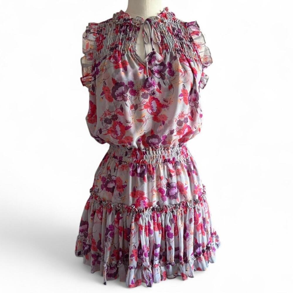 Misa Style: Pink & Purple Floral Mini Dress with Ruffles (sz S) 306